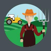 Farmer worker with hat and pitchfork. vector