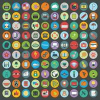 Flat icons design modern vector illustration. Big set of web and technology development icons, business management symbol, marketing items and other various objects on background.