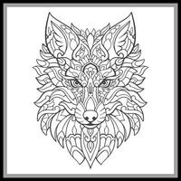 Colorful wolf head mandala arts isolated on black background. vector