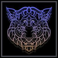 Gradient Colorful Tiger head mandala arts isolated on black background. vector