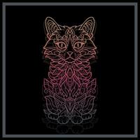 Gradient Colorful Cat mandala arts isolated on black background. vector