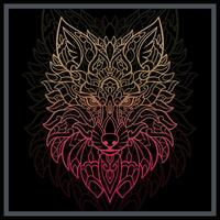 Gradient Colorful wolf head mandala arts isolated on black background. vector