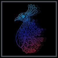 Gradient Colorful Peacock bird mandala arts isolated on black background. vector