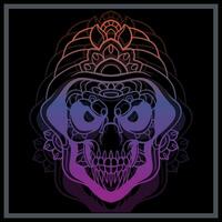 Gradient Colorful Skull head mandala arts isolated on black background. vector