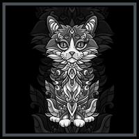 monocromo gato mandala letras aislado en negro antecedentes. vector