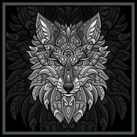 Monochrome Wolf head mandala arts isolated on black background. vector