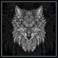 monocromo lobo cabeza mandala letras aislado en negro antecedentes. vector