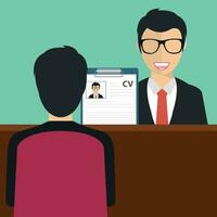 Job interview concept. Interview with the candidate positions. Flat vector illustration.