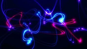Abstract blue and purple laser lines moving and glowing on a black background, neon rays or light stripes,  3D stroke 4K. seamless loop video