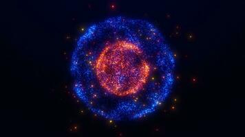 astratto raggiante sfera, energia palla splendente brillantemente, Magia plasma sfera, onde a partire dal particelle e punti, astratto atomico scienza sfondo, senza soluzione di continuità ciclo continuo video