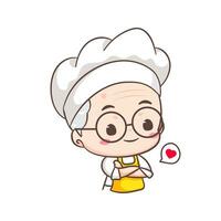 Cute grandfather chef cartoon crossed arm. Grandpa cooking logo vector art. People Food Icon Concept. restaurant and homemade culinary logo