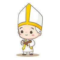 Cute Pope cartoon character. Happy smiling catholic priest mascot character. Christian religion concept design. Isolated white background. vector art illustration.