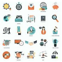 Set of flat design icons for business, pay per click, creative process, searching, time is money, on line shopping. Icons for website development and mobile phone services and apps. vector