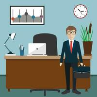 Businessman in office. Flat vector illustration