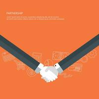 Handshake businessman agreement. Shaking hands. Business partners concept. Successful concept vector illustration in flat style with background and text.