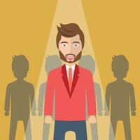 Businessman or leader standing out of the crowd. Hiring new people concept. Flat vector illustration