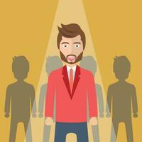 Businessman or leader standing out of the crowd. Hiring new people concept. Flat vector illustration