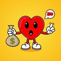 cartoon illustration of love with a money bag, funny, cute vector