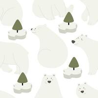 Seamless pattern with Arctic and Antarctic animals, decor elements. Cartoon Character - polar bear. Colorful vector flat for kids. hand drawing. baby design for fabric, print, wrapper, textile