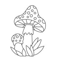 Fly Agaric Illustration for Children Vector Doodle Template for books black and white