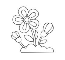 Flower Illustration Children Vector Doodle Template for Books Black and white