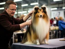 Well-behaved dog participating in a show, beautifully groomed photo