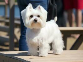 Well-behaved dog participating in a show, beautifully groomed photo