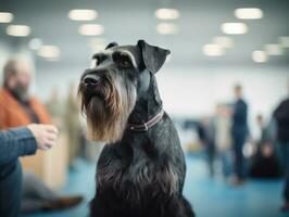 Well-behaved dog participating in a show, beautifully groomed photo