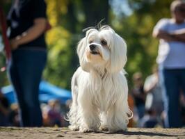 Well-behaved dog participating in a show, beautifully groomed photo