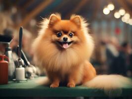 Well-behaved dog participating in a show, beautifully groomed photo