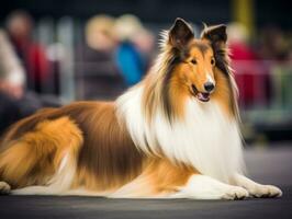 Well-behaved dog participating in a show, beautifully groomed photo