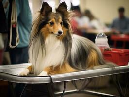 Well-behaved dog participating in a show, beautifully groomed photo