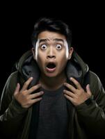 young man with Asian features who appears to be shocked AI Generative photo