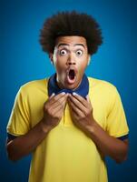 young man with Brazilian features who appears to be shocked AI Generative photo