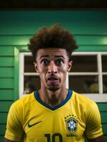 young man with Brazilian features who appears to be shocked AI Generative photo