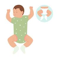 Baby with diaper rash, skin rash, allergy. Redness of skin in children.Dermatological problems. Vector illustration
