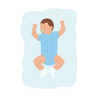 Baby sleeping. Newborn baby sleeps peacefully in the crib.Using pacifier.  Vector illustration.