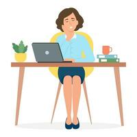 Office worker taking a nap at desk. Work burnout and fatigue.  Vector illustration.