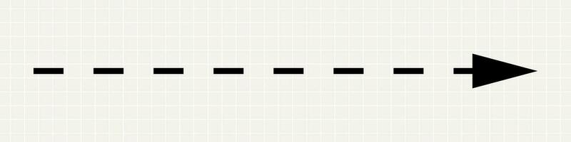 A thin straight black dotted arrow pointing to the right. Minimalistic illustration on the background of a notebook sheet. vector