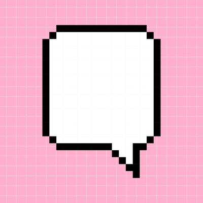 Rectangular cute horizontal frame in the shape of a pixelated dialog box on a pink checkered background. Vector minimalistic element in 8-bit retro gaming style, bubble.