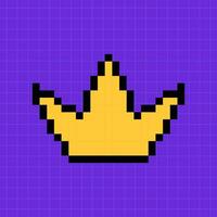Pixel icon in the shape of a crown on a bright purple background. Illustration in the style of an 8-bit retro game, controller. vector