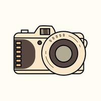 Cute minimalistic illustration of an old fashioned vintage camera isolated on a light background. Doodle cartoon element, retro colors. vector