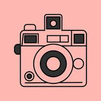 Moda póster sencillo minimalista retro cámara en garabatear estilo en un rojo antecedentes. película fotografía, un Anticuado dispositivo. vector