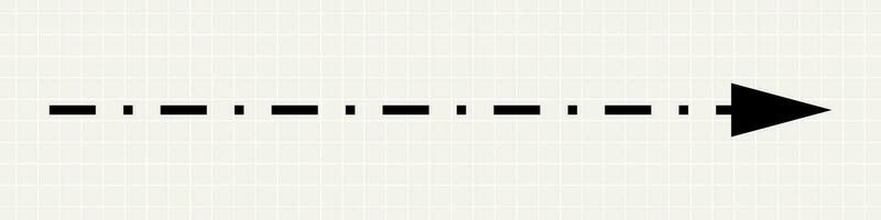 A thin straight black arrow pointing to the right. A minimalistic pointer made of lines and dots on a notebook background. vector