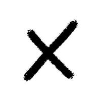 Sketch minimalistic black cross isolated on white background. Doodle hand drawn vector element, noise, failure, pencil drawing.