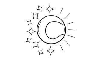 hand draw illustration of crescent moon and sun2 vector