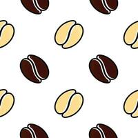 seamless pattern of brown and white coffee beans outline vector