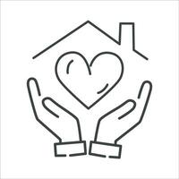 hand holding house with heart icon - editable stroke vector illustration eps10.