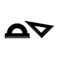 Ruler icon. Black and white vector illustration. Flat style. Silhouette of arc and triangular ruler. Elements of mathematics, education and teaching