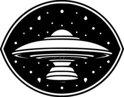 UFO - Black and White Isolated Icon - Vector illustration